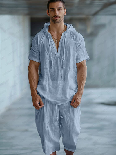 Minimalist Hooded T-shirt Shorts Set Sets coofandy Blue M 