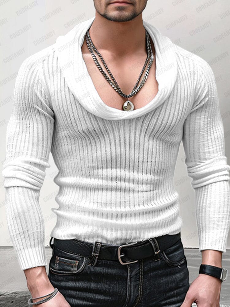 Muscle Fit Cowl Neck Knit Top Shirts coofandy 