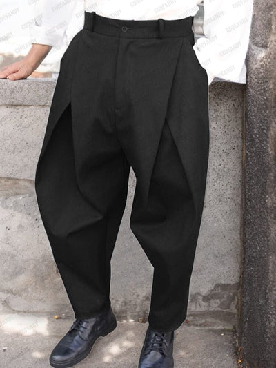 Fashion Cross Pleated Pants Pants coofandy Black M 