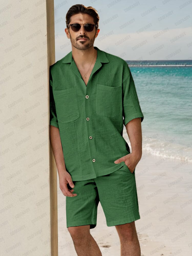 Soft 100% Cotton Pocket Shirt Set Sets coofandy Green M 