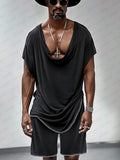 Stylish Drape Neck T-shirt Set Sets coofandy Black M 