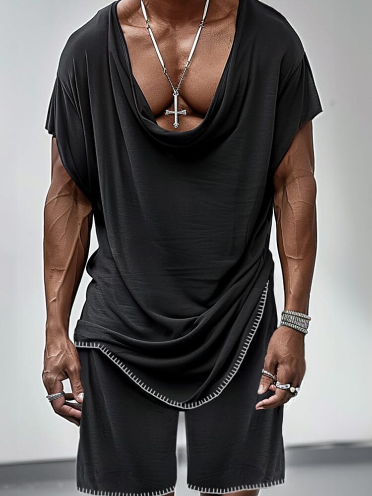 Stylish Drape Neck T-shirt Set Sets coofandy 