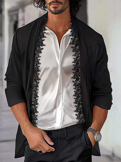 Stylish Lace Placket Detail Blazer Blazer coofandy 