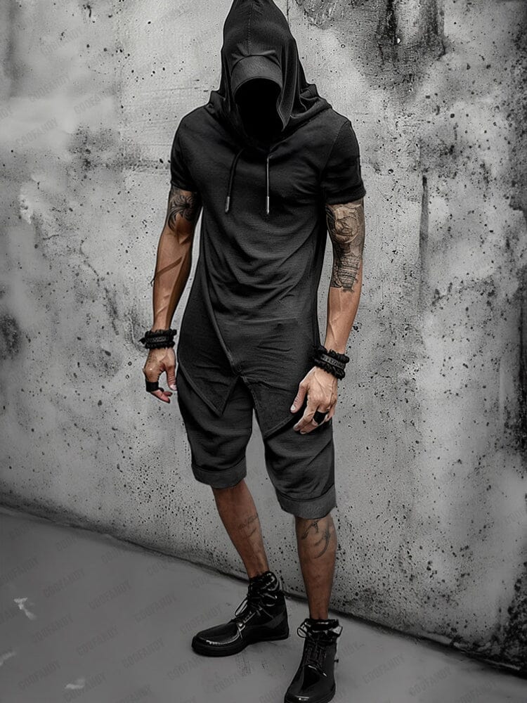 Stylish Street Hooded Shorts Set Sets coofandy Black M 