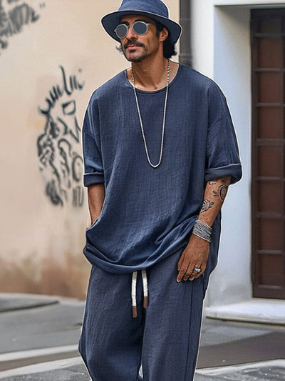 Leisure Relaxed Fit Cotton Set Sets coofandy 