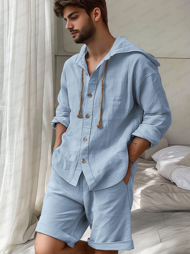 Comfy Cotton Hooded Shirt Set Sets coofandy Blue M 