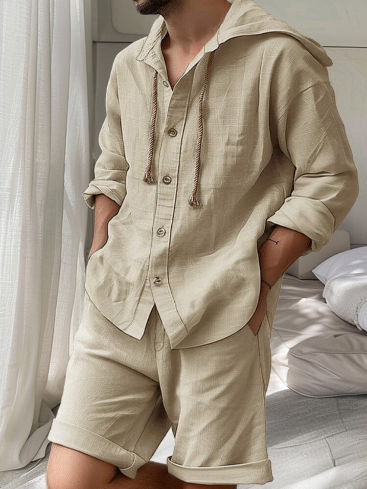 Comfy Cotton Hooded Shirt Set Sets coofandy 