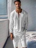 Cotton Henley Shirt Set Sets coofandy White M 