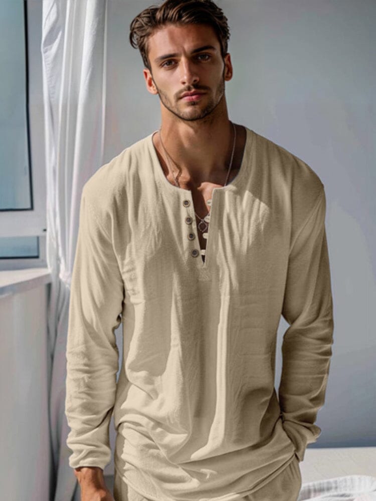 Cotton Henley Shirt Set Sets coofandy 