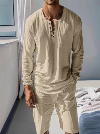 Cotton Henley Shirt Set Sets coofandy 