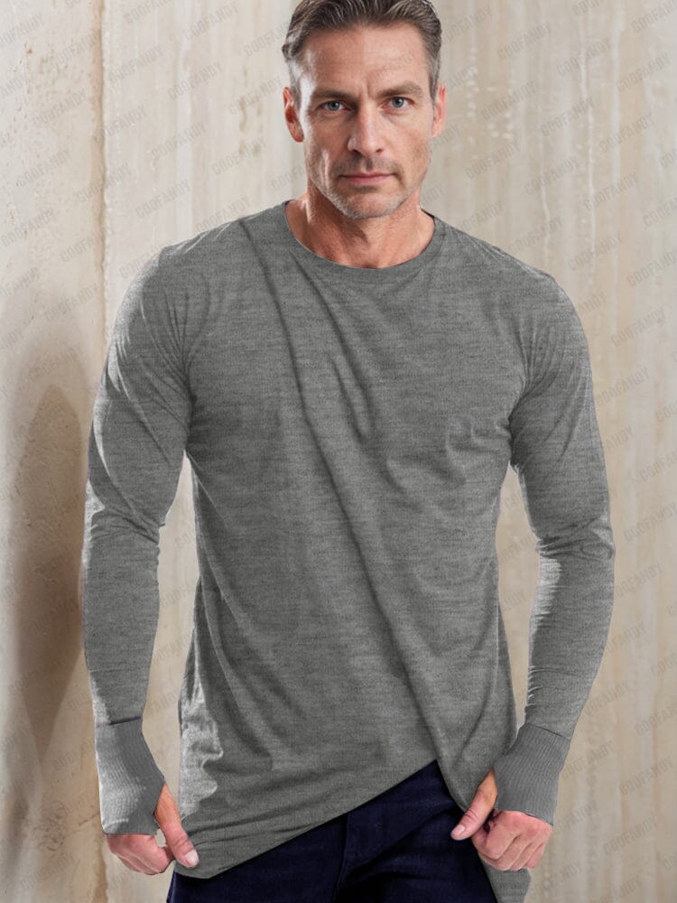 Thumb Hole Full Sleeves Cotton Top T-Shirt coofandy Grey M 