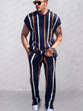 Trendy Stripes Openwork Knit Set