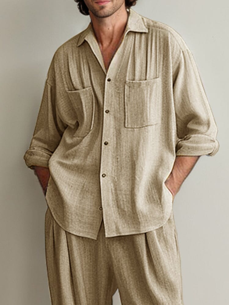 Premium Soft Linen Blend Shirt Set Sets coofandy 