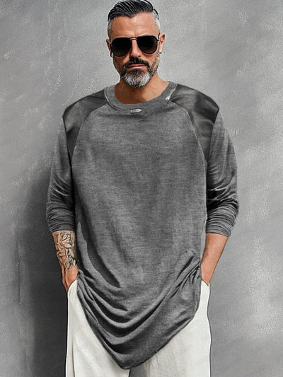 Unique Shoulder Design Cotton Top T-Shirt coofandy Grey M 