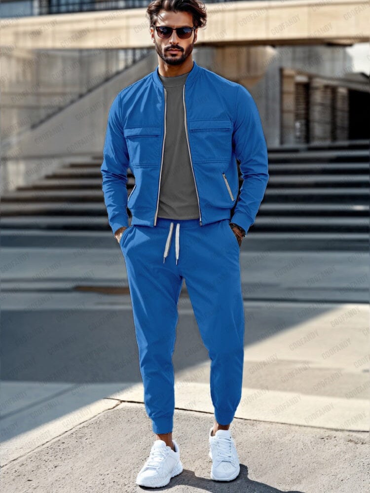 Casual Versatile Jacket Pants Set Sets coofandy Blue M 