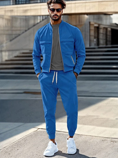 Casual Versatile Jacket Pants Set Sets coofandy Blue M 