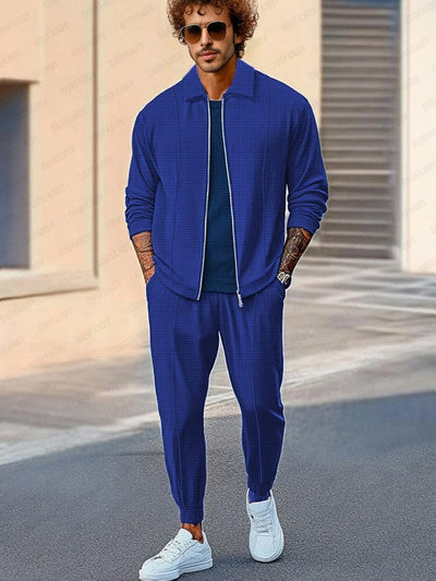 Athleisure Soft Waffle Jacket Set Sets coofandy Blue M 