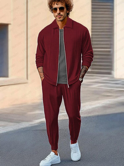 Athleisure Soft Waffle Jacket Set Sets coofandy Red M 