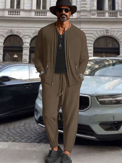 Athleisure Jacket Pants Set Sets coofandy Brown M 