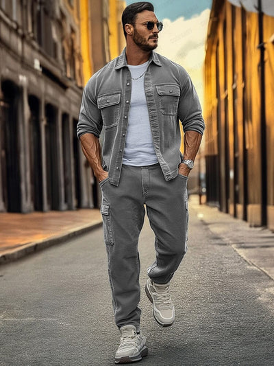 Urban Cargo Jacket Pants Set Sets coofandy Grey M 