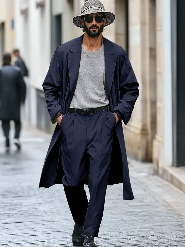 Classic Trench Coat Pants Set Sets coofandy Navy Blue M 