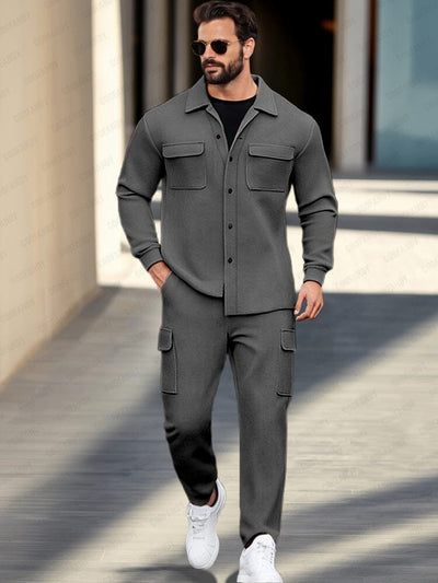 Cargo Style 2-Piece Outfits Sets coofandy Grey M 