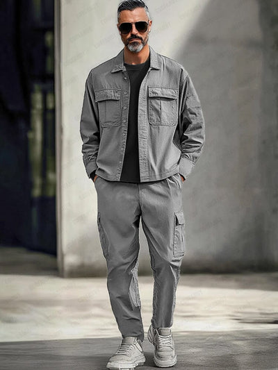 Functional Cotton Cargo Jacket Set Sets coofandy Grey M 