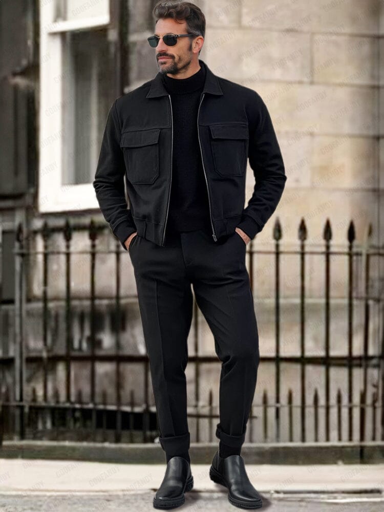 Classic Utility Cargo Jacket Set Sets coofandy Black M 