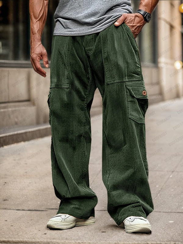 Soft Corduroy Cargo Pants Pants coofandy Army Green M 