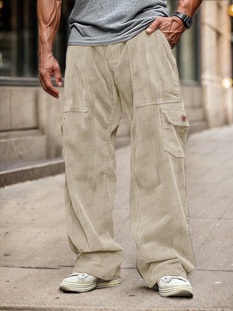 Soft Corduroy Cargo Pants Pants coofandy Beige M 