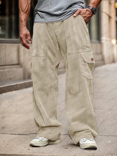 Soft Corduroy Cargo Pants Pants coofandy Beige M 