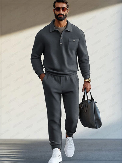 Effortless Comfy Polo Shirt Set Sets coofandy Dark Grey M 