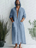 Comfy Hooded 100% Cotton Robe Robe coofandy Blue M 