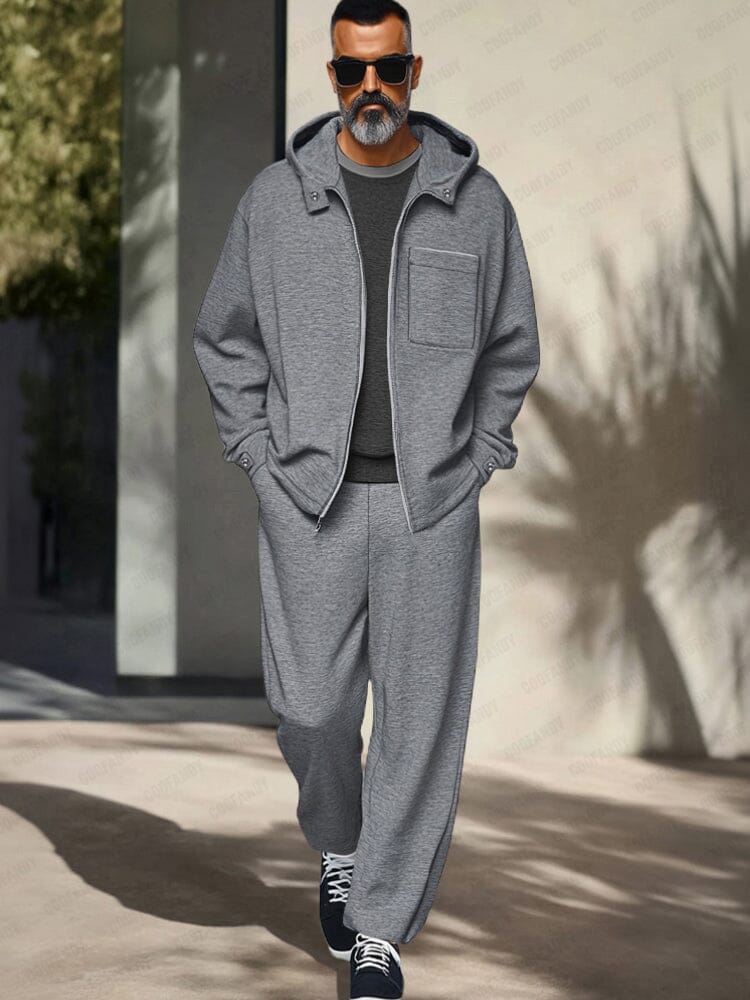 Athleisure Hooded Jacket Pants Set Sets coofandy Light Grey M 