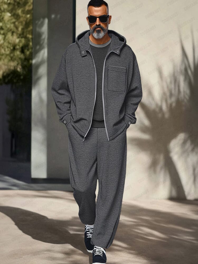 Athleisure Hooded Jacket Pants Set Sets coofandy Dark Grey M 