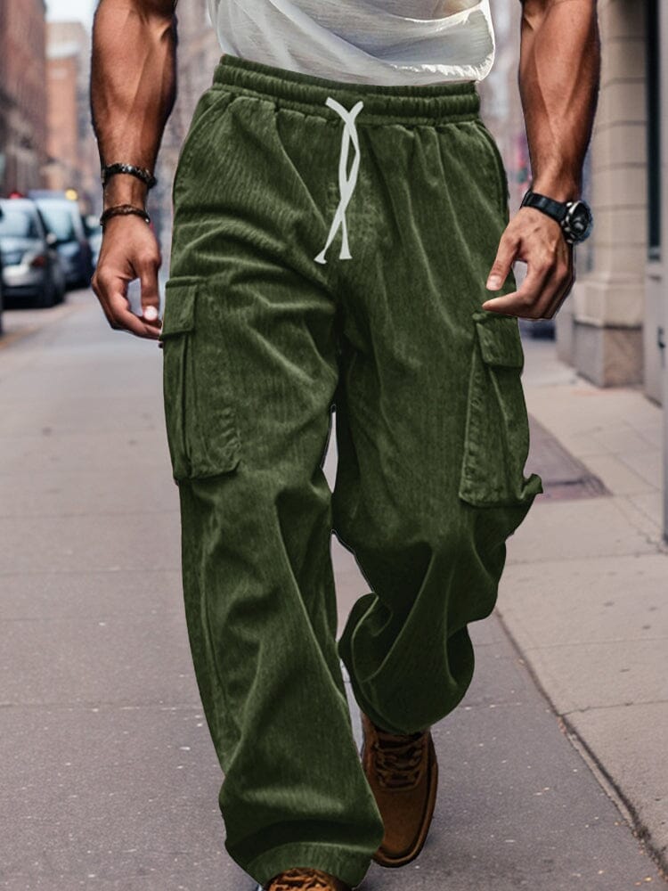 Corduroy Straight Leg Cargo Pants Pants coofandy Army Green S 