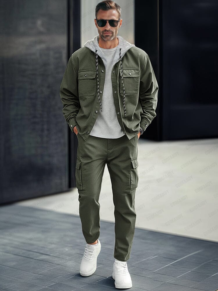 Utility Cotton Cargo Jacket Set Sets coofandy Army Green M 