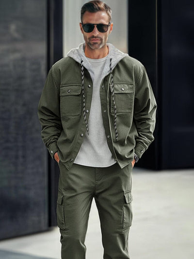 Utility Cotton Cargo Jacket Set Sets coofandy 