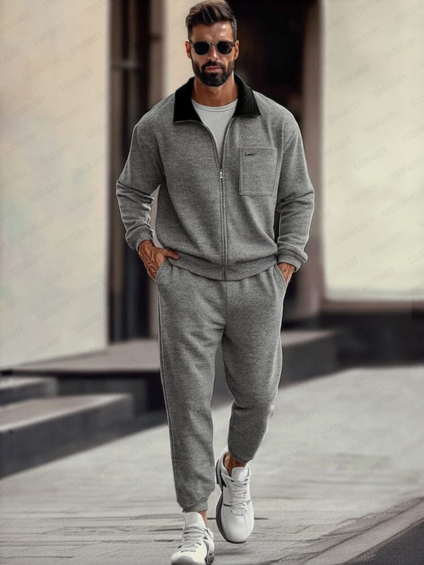 Cozy Athleisure Jacket Jogger Pants Set Sets coofandy Grey M 