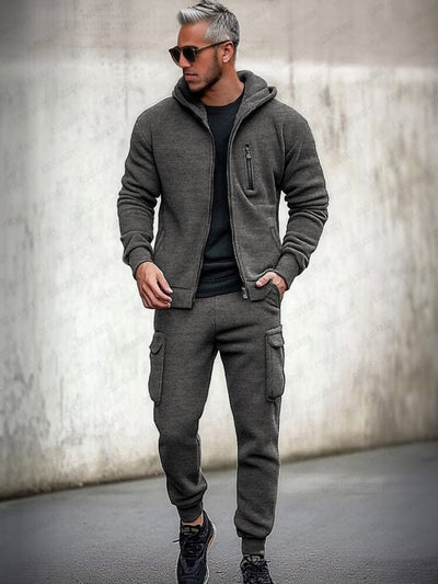 Utility Hooded Jacket Cargo Pants Set Sets coofandy Grey M 