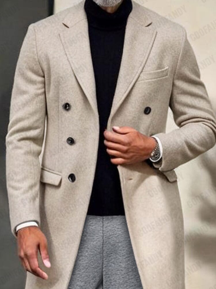 Classic Double-Breasted Tweed Overcoat Coat coofandy 