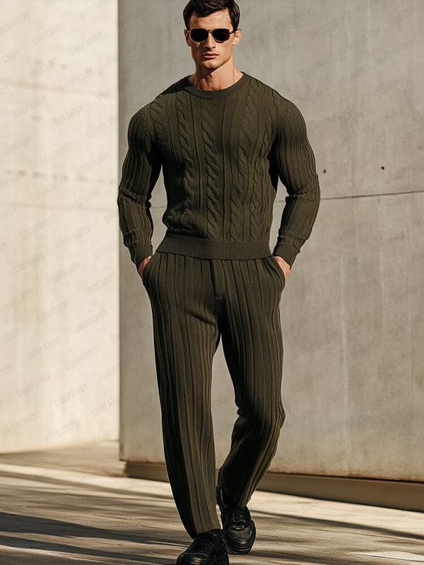 Soft Stretch Knitted 2-Piece Set Sets coofandy Army Green M 