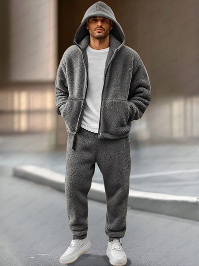 Athleisure Fleece Jacket Pants Set Sets coofandy Grey M 