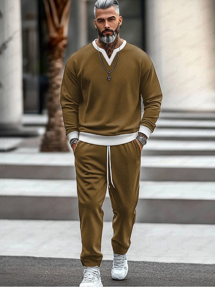 Urban Fashion Colorblock Tracksuit Set Sets coofandy Brown M 