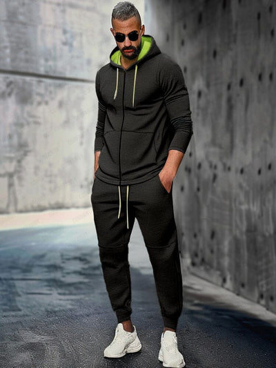 Athleisure Hooded Jacket Jogger Set Sports Set coofandy Black M 