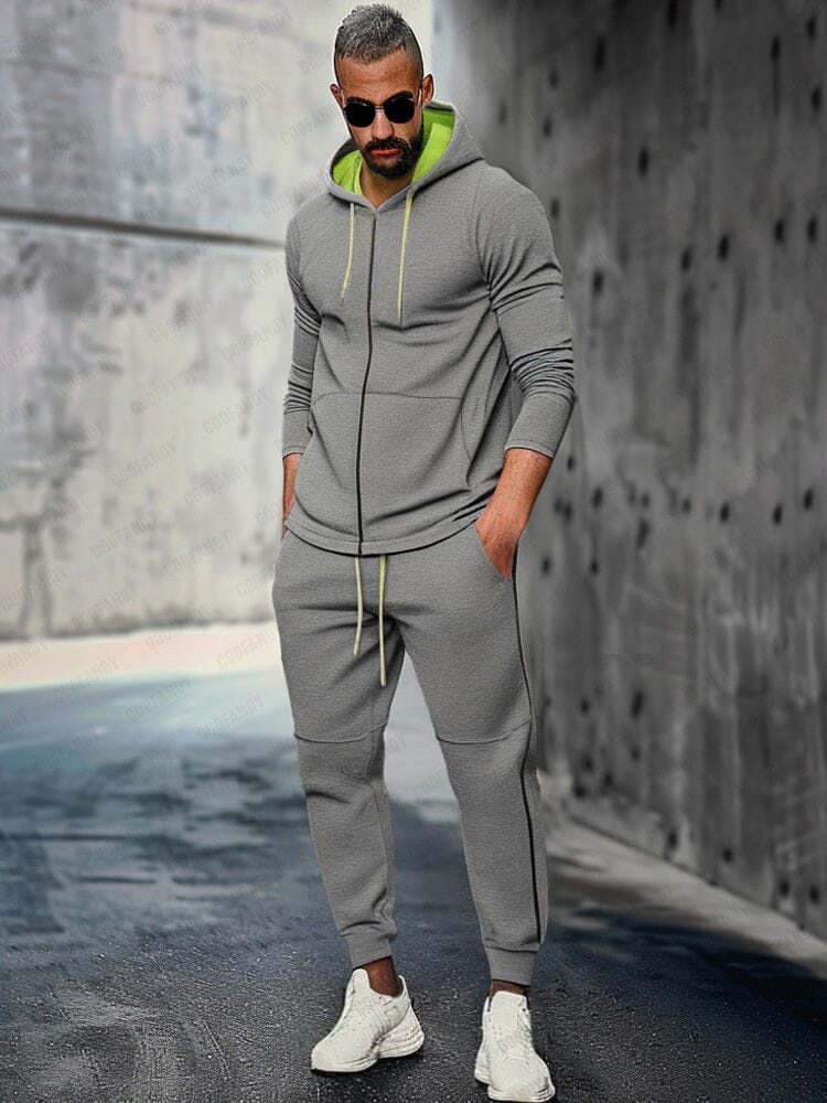 Athleisure Hooded Jacket Jogger Set Sports Set coofandy Grey M 