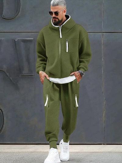 Streetwear Polar Fleece Matching Set Sports Set coofandy Army Green M 