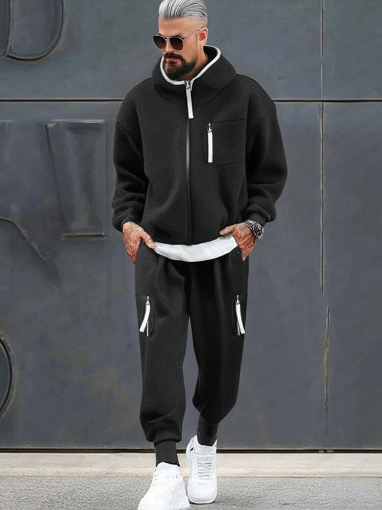 Streetwear Polar Fleece Matching Set Sports Set coofandy Black M 