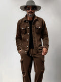 Vintage Corduroy Jacket Pants Set Sets coofandy 