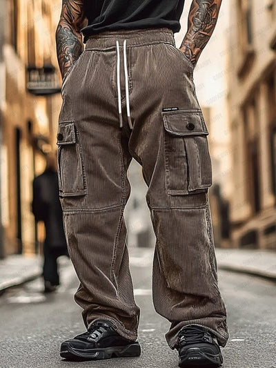 Utility Fashion Corduroy Cargo Pants Pants coofandy Brown M 